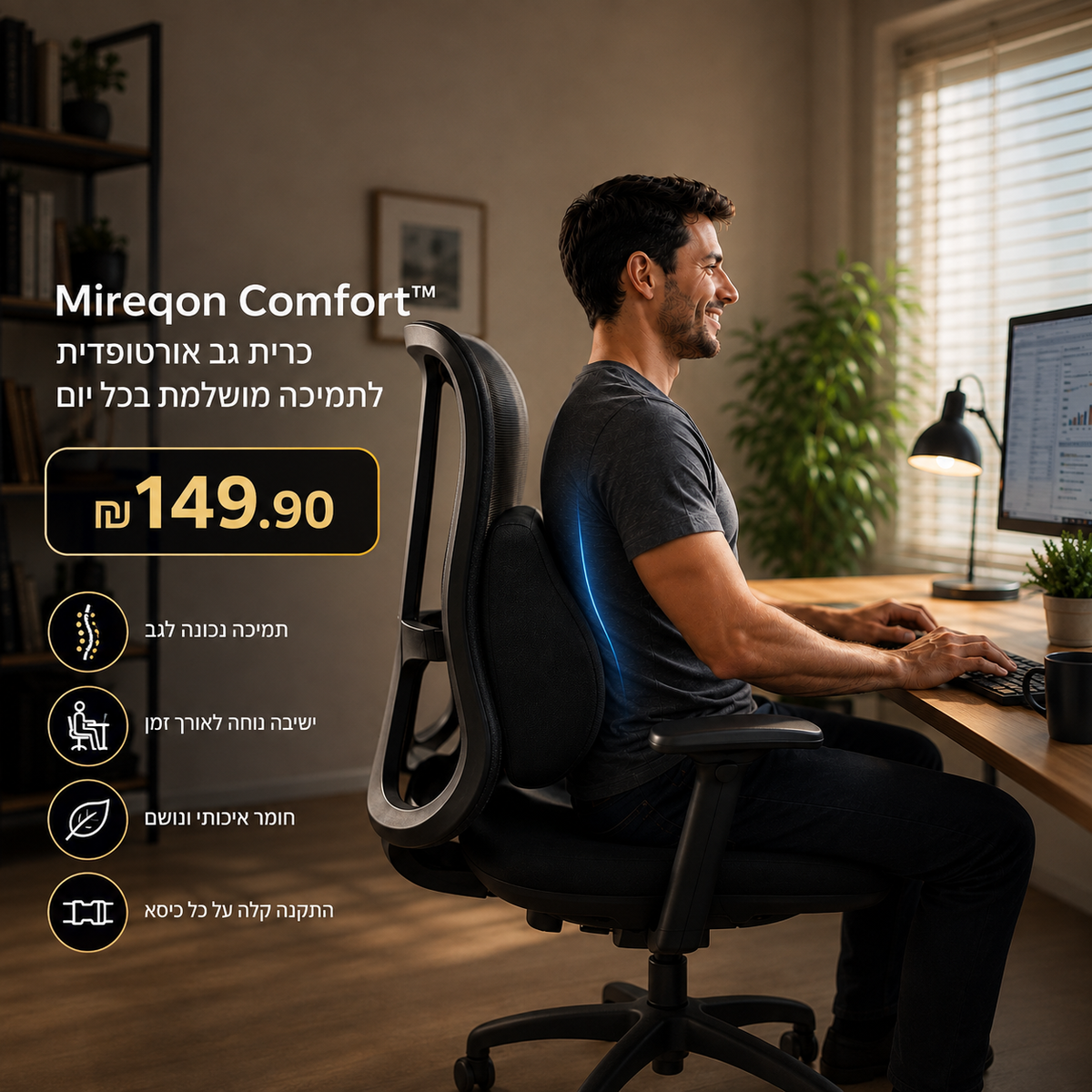 Mireqon comfort™ — תמיכה ארגונומית מלאה לגב