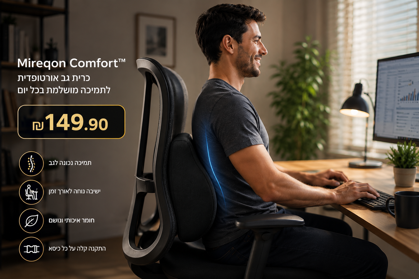 Mireqon comfort™ — תמיכה ארגונומית מלאה לגב